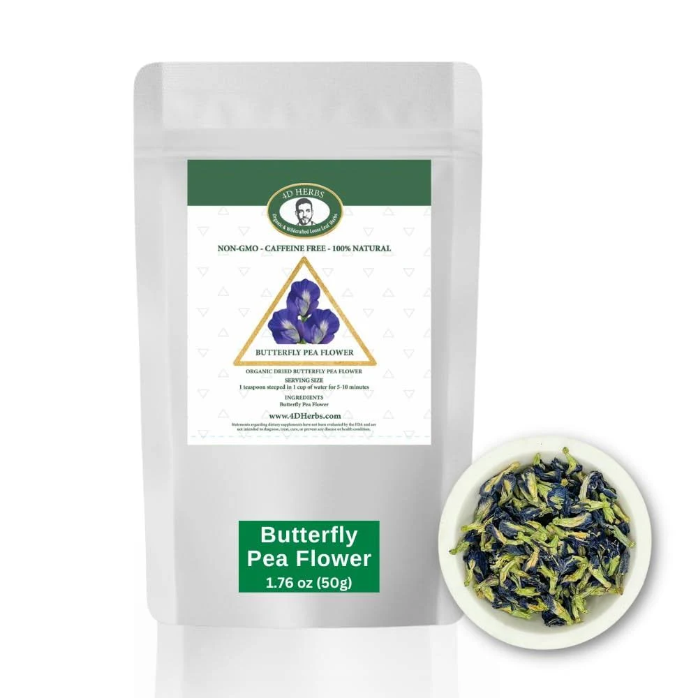 Dried Butterfly Pea Flower Blossoms for Blue Tea Healthy Skin Hair and Nails 100% Pure Dried Clitoria Ternatea Herbal Tea Nootropic Antioxidant Organic from Thailand (50 Grams)