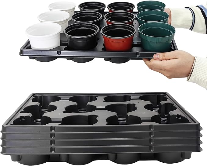 RooTrimmer 12 Cell Round Nursery Pots Trays Thickened Durable Seedling Pots Shuttle Carrying Trays for Holding 4 inch Nursery Pots