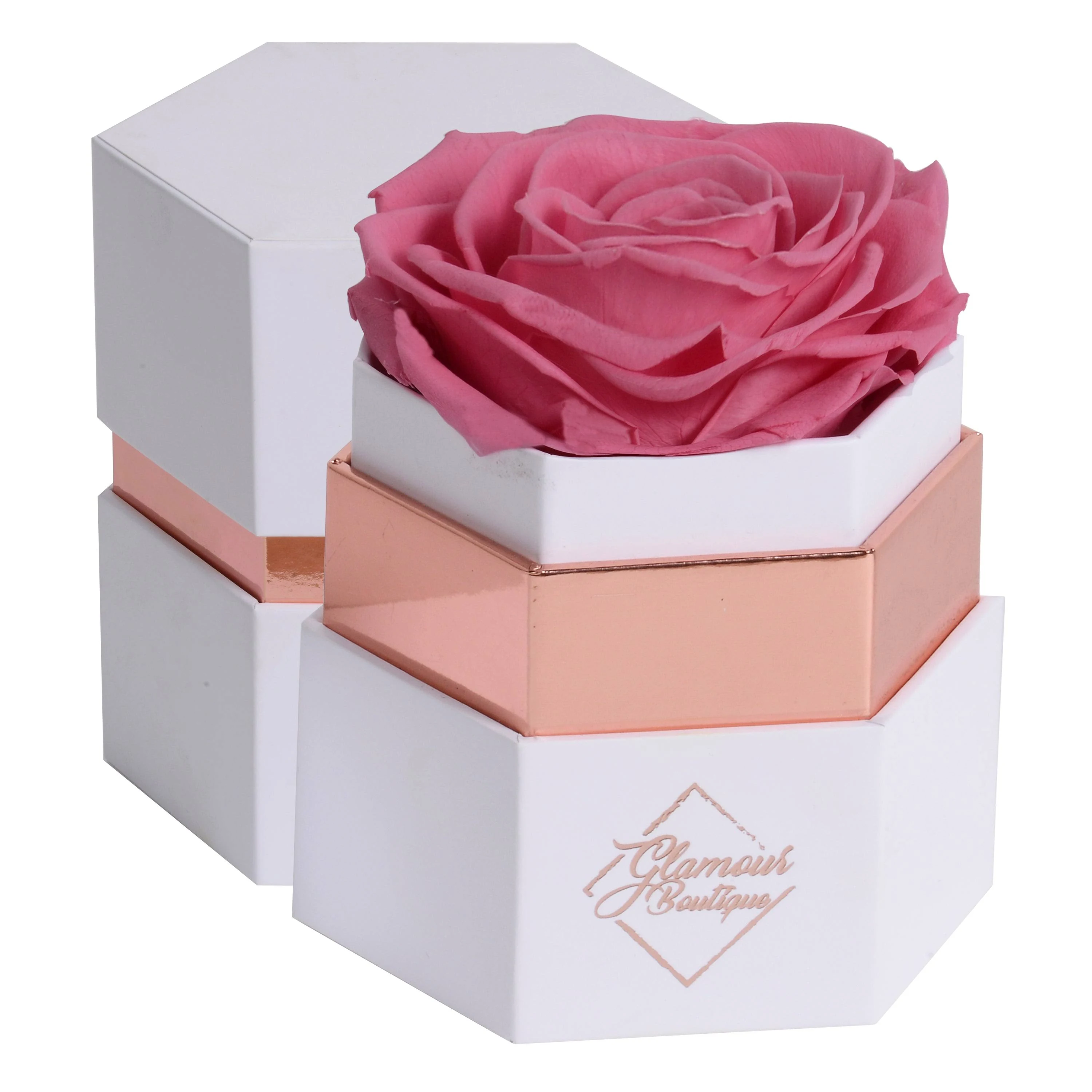 Hexagon Single Forever Pink Rose Box - Preserved Roses in a Box, Immortal Roses in a Box That Last A Year - Eternal Rose Preserved Flowers for Delivery Prime Mothers & Valentines Day