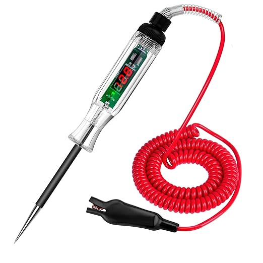 Premium Digital LED Automotive Circuit Tester, DC 2.6V-32V Test Light with Portable PU Extended Spring Wire, Vehicle Circuits Low Voltage Light Tester with Sharp Stainless Probe