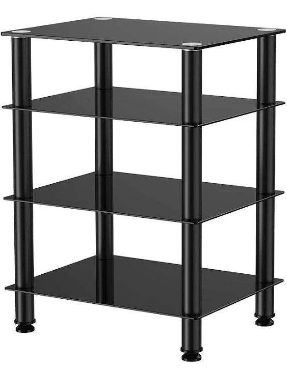 Fitueyes 4-tier Media Stand Audio/Video Component Cabinet with Glass Shelf for/Apple Tv/xbox One/ps4 As406001gb