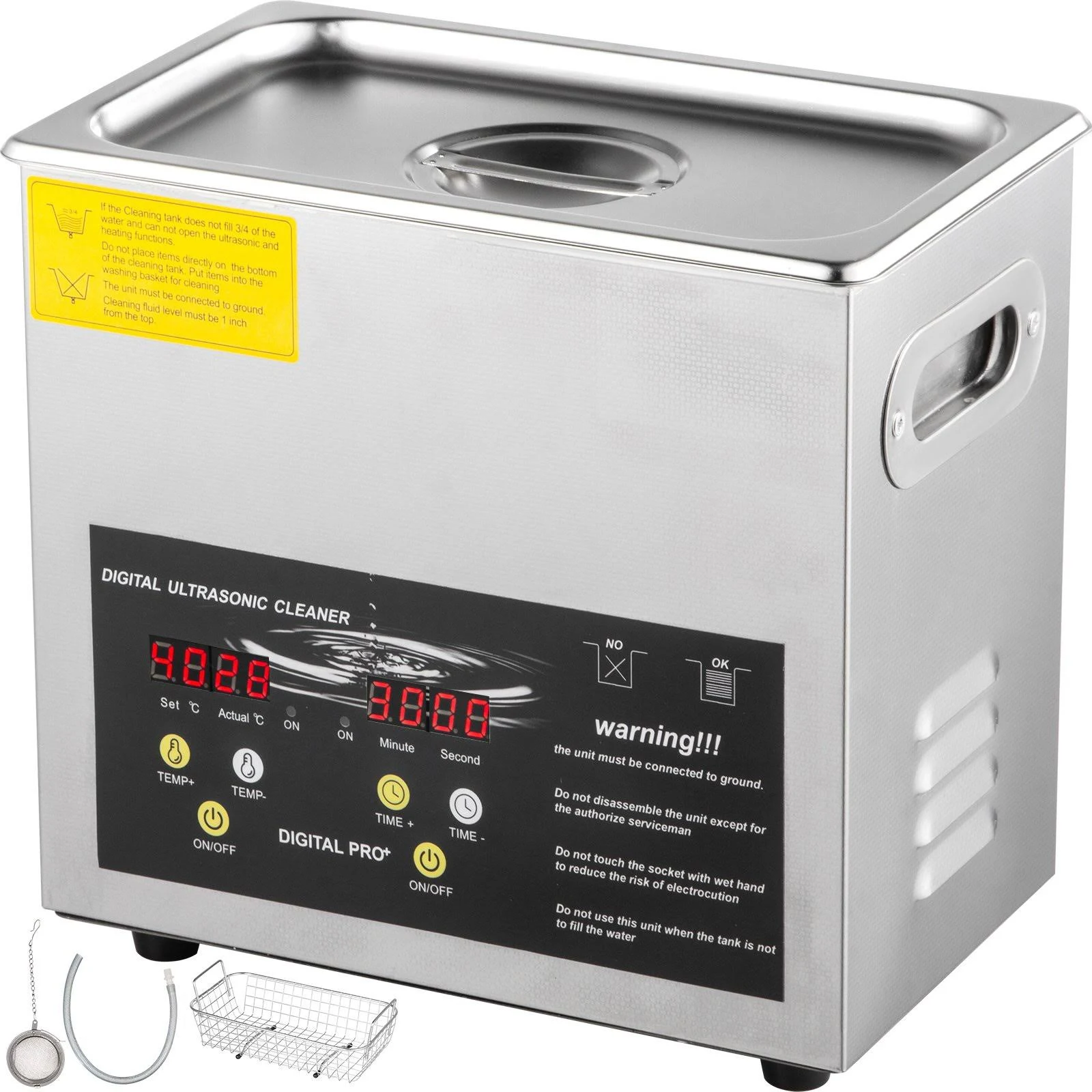 VEVOR 3L Upgraded Ultrasonic Cleaner (200W Heater,120W Ultrasonic) Professional Digital Lab Ultrasonic Parts Cleaner with Heater Timer for Jewelry Glasses Parts Cleaning  | VEVOR US