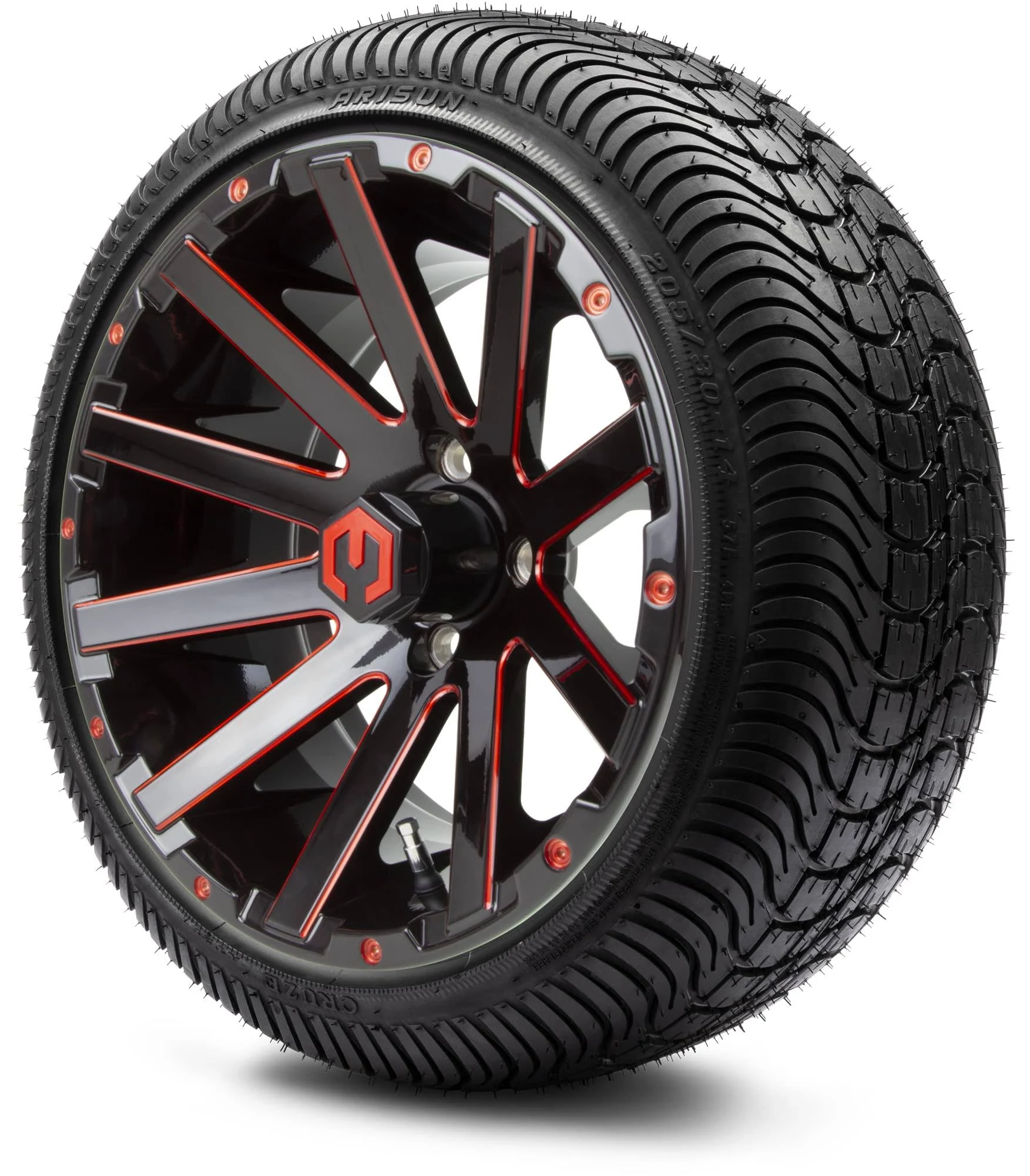 MODZ 14&#034; Mauler Red Ball Mill Golf Cart Wheels and Tires (205-30-14) Set of 4