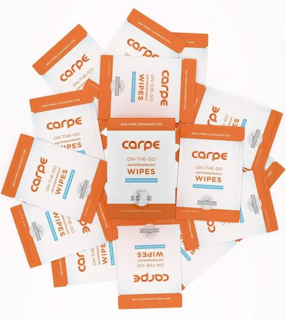 Carpe On-the-Go Antiperspirant Underarm Wipes (Pack of 3 Boxes) for Sweat Blocking, Deodorizing, and Cleansing When You're On the Move - 45 Residue Free, Individually Wrapped Wipes