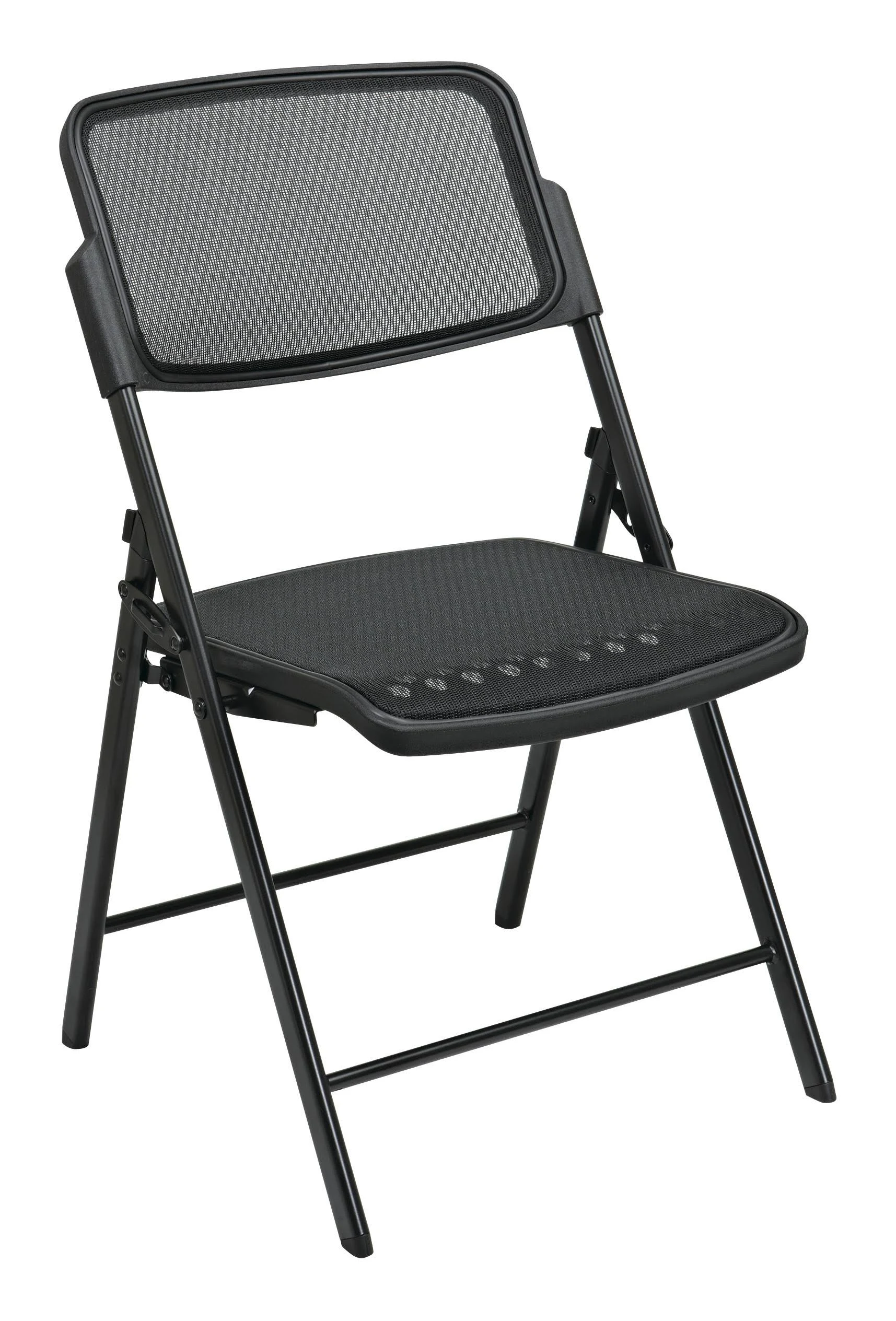 Office Star Deluxe Breathable ProGrid Seat and Back Folding Chair 2-Pack, Black Finish Frame