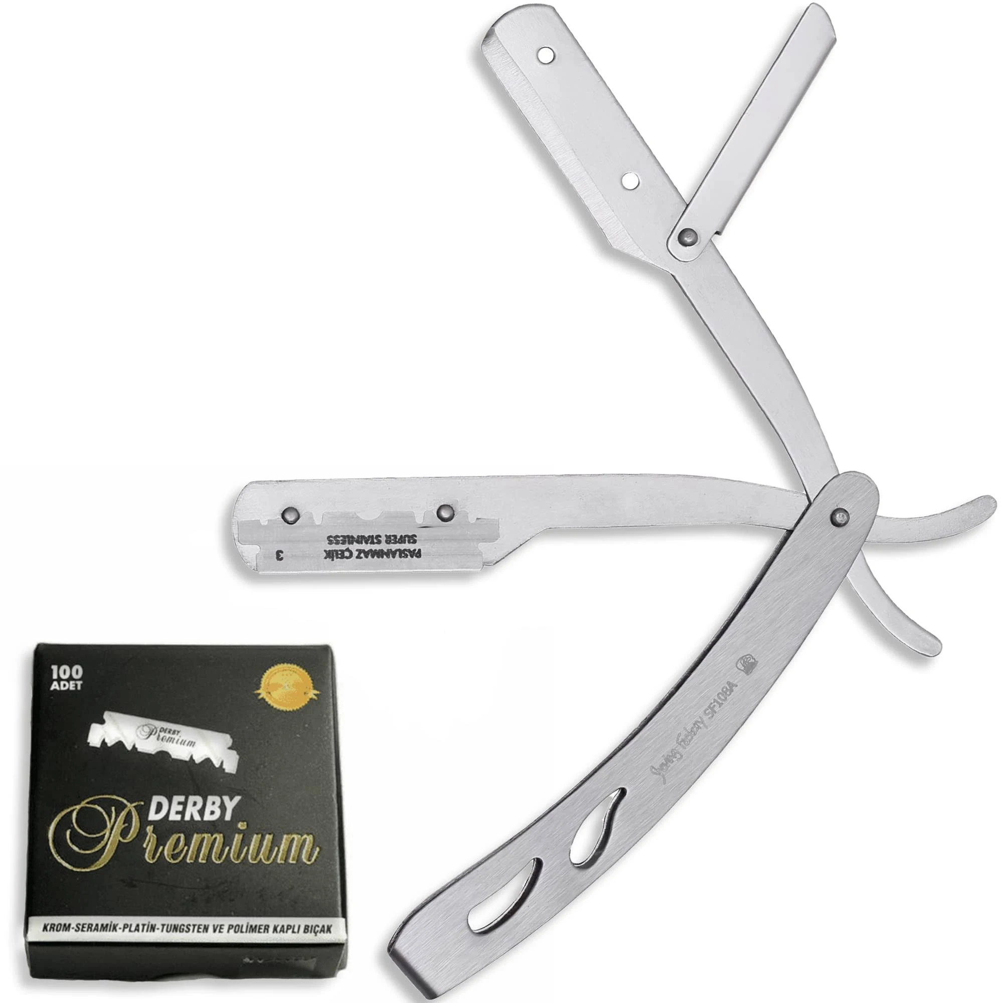 The Shave Factory Straight Edge Razor Kit (Matte / 100 Derby Premium Single Edge Razor Blades)