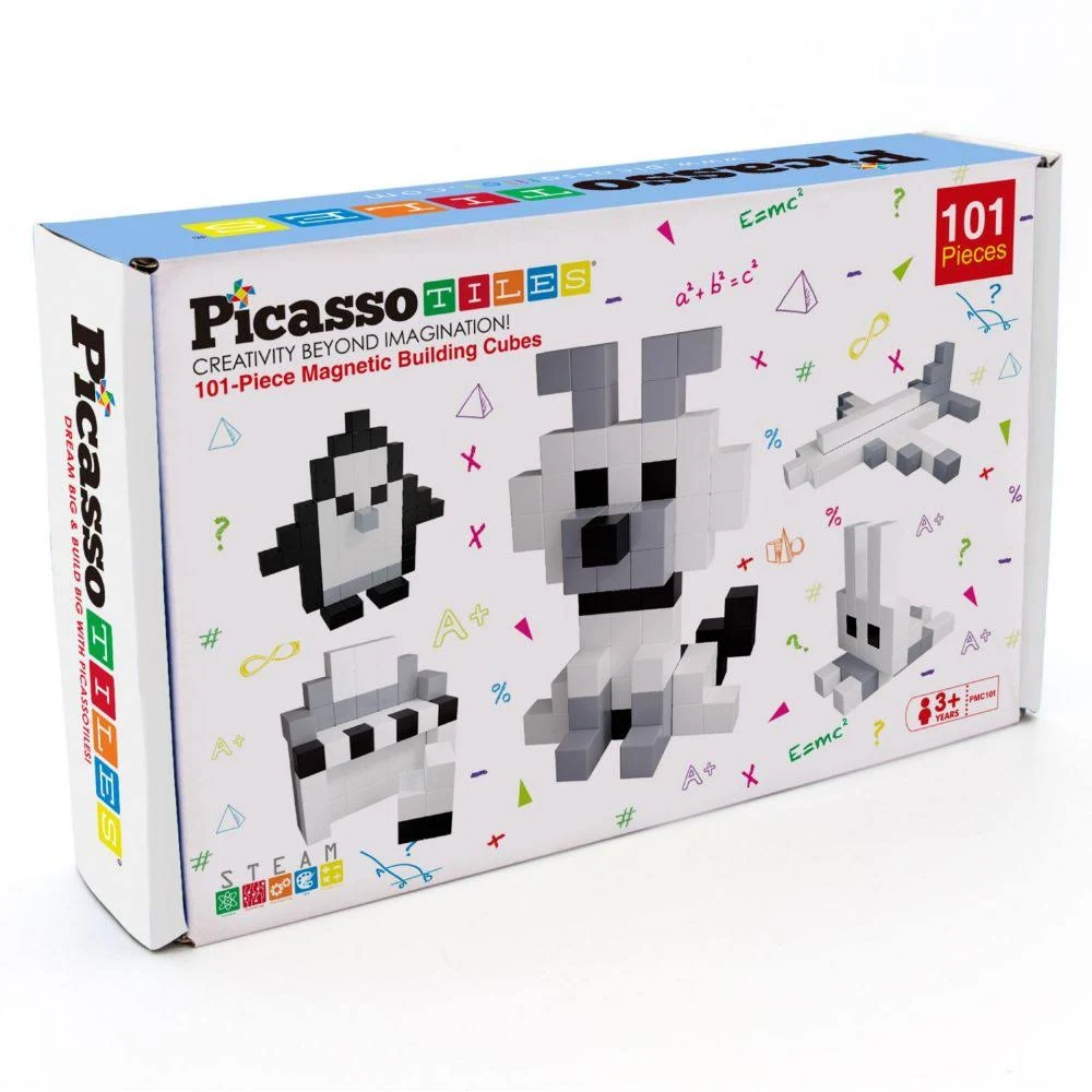 Picasso Cubes 1” Magnetic Puzzle Cube 101 pcs Black and White Magnet Construction Building Block Set Sensory Toy Early Education STEM Learning, Free Ideabook with 53 Ideas, Children Age 3+ Boy Girl