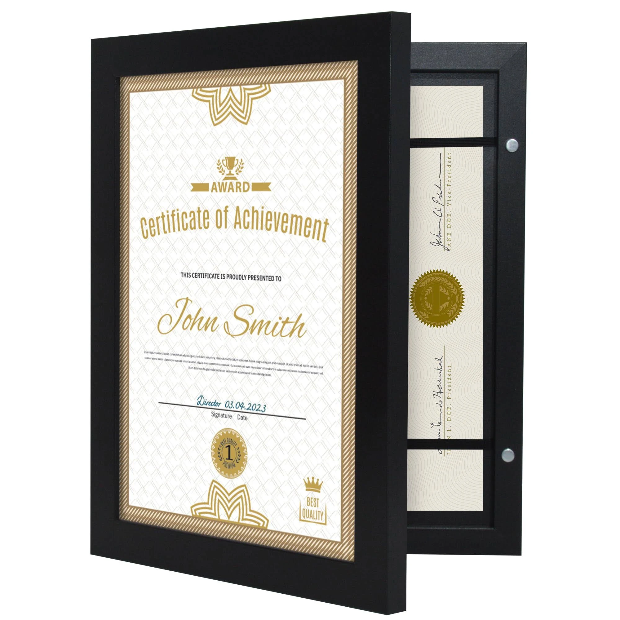 Americanflat 8.5x11 Diploma Frame with Storage - Quick Change Storage Frames - Holds 35 Documents - Storage Frame Collection - Picture Frame for Tabletop and Wall Display - Black