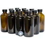 GlassBottleOutlet (Pack of 12) 8 oz. Amber Boston Round with Black Poly Cone Cap