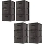 Sterilite 3-Drawer Wicker Weave Decorative Storage Tower, Espresso - 4 pack