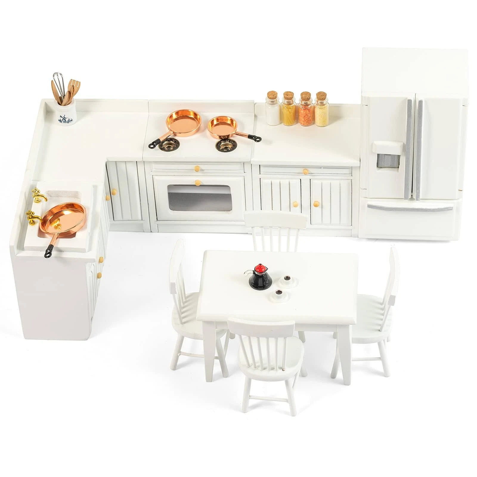 SAMCAMI Dollhouse Furniture Kitchen Set, 4 Pcs Wooden Freely Combined Kitchen ...