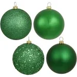 Vickerman 4" Green 4-Finish Ball Ornament Assortment, 12 per Box, Plastic