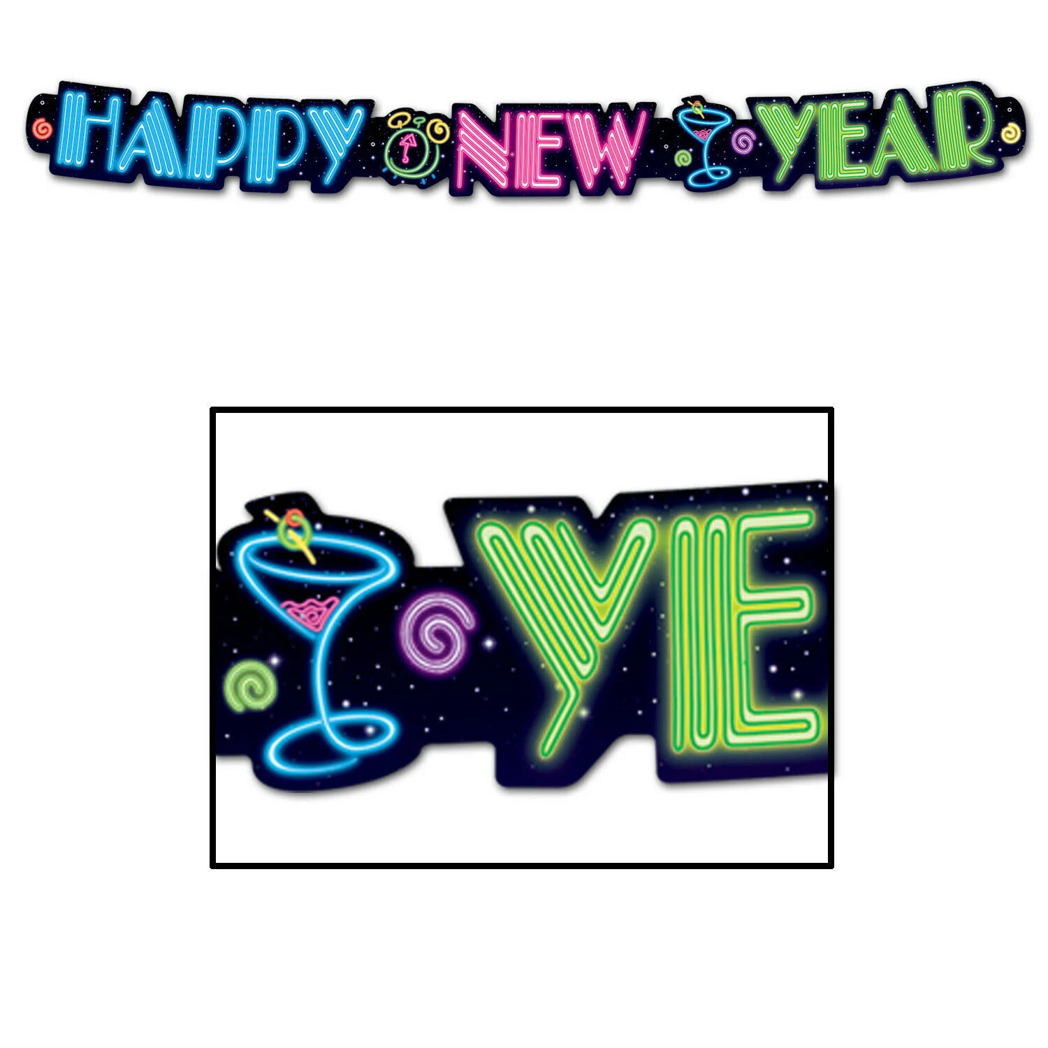 Neon Happy New Year Streamer Party Accessory (1 count) (1/Pkg)