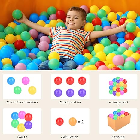 Ball Pit Balls Phthalate Free BPA Free Crush Proof Plastic - 7 Bright Colors in Reusable Play Toys for Kids with Storage Bag