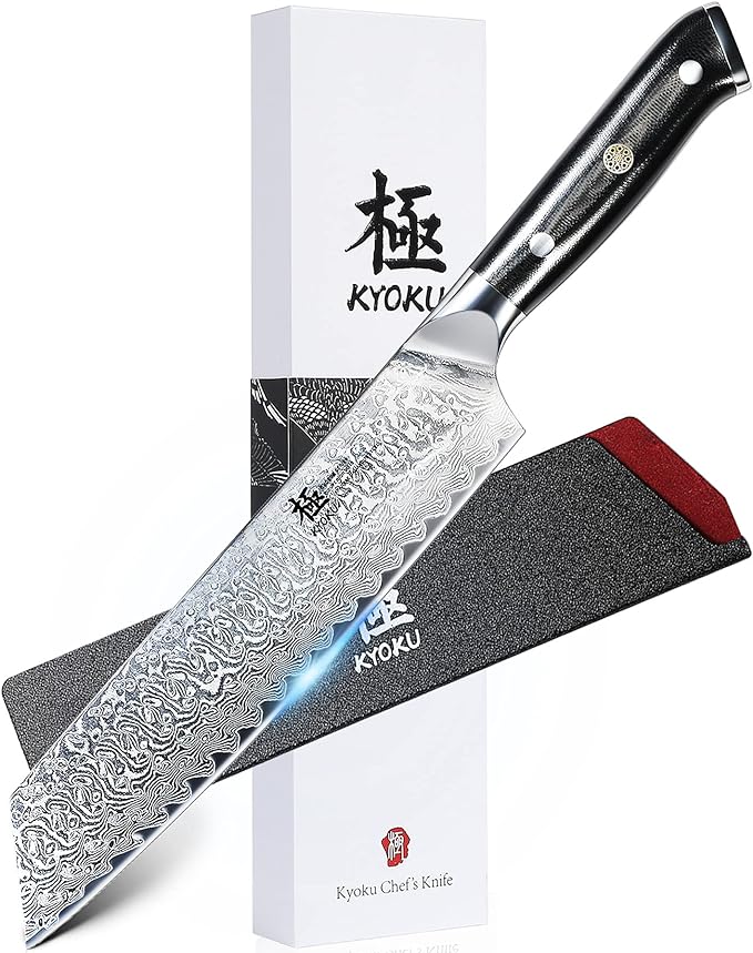 KYOKU Kiritsuke Chef Knife 8.5" - Shogun Series - Japanese VG10 Steel Core Forged Damascus Blade - with Sheath & Case