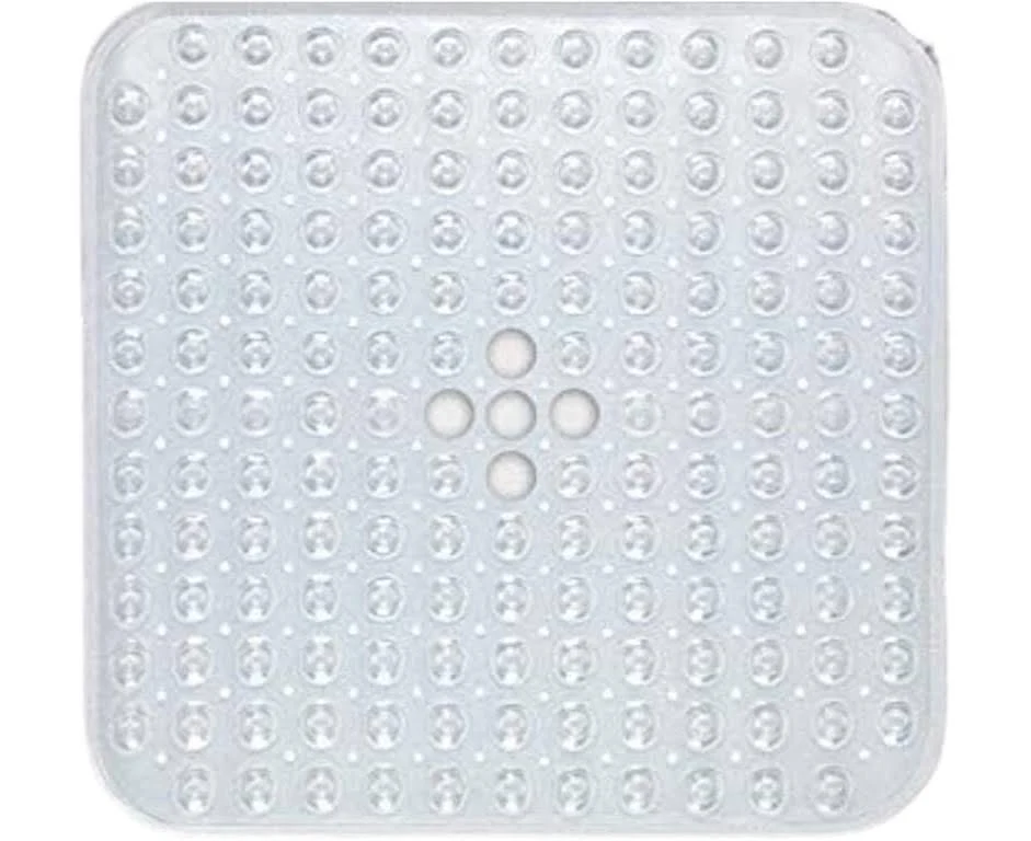 ENKOSI Square Shower Mat Non Slip - 21x21 Shower Stall Mat - Small Shower Mat - Clear Shower Mat with Drain Hole in Middle - Stand Up Shower Mat - Shower Anti Slip Mat - Square Bath Mat (21x21 Clear)