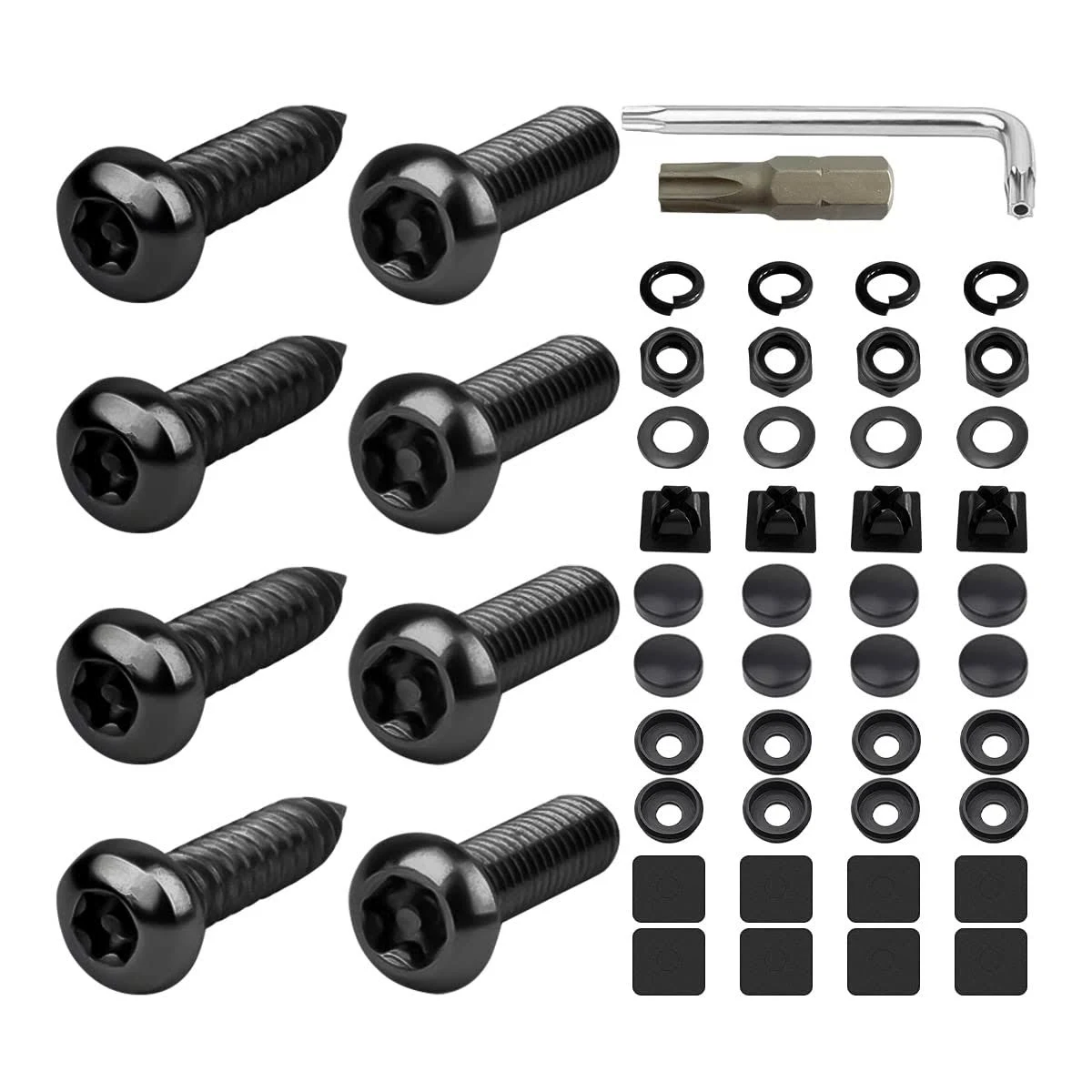 Black Anti Theft License Plate Screws, Stainless Steel Car Tag Plate Mounting Hardware, Auto Fasteners for Locking License Plate Frames or Covers, Rustproof Screws, Caps, Fasteners Nuts(Black1)