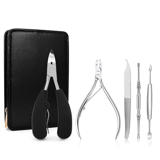 BEZOX Manicure Set & Pedicure Set Personal Care Tools,Professional Nail Trimming Kit - Toenail Clipper,Metal Nail File,Cuticle Nipper,Cuticle Pusher,Ear Pick - W/Zipper Leather Case