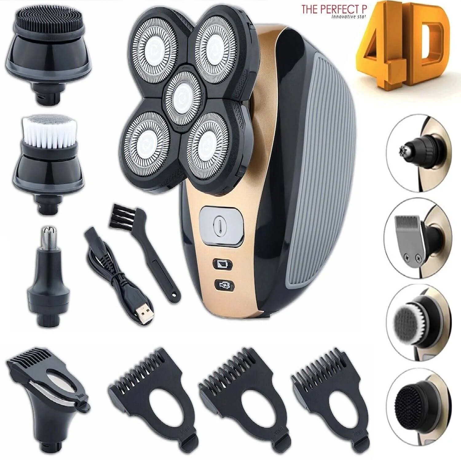 5-in-1 Rotary Electric Razor Bald Head Shaver 4D Rechargeable Cordless Beard Trimmer