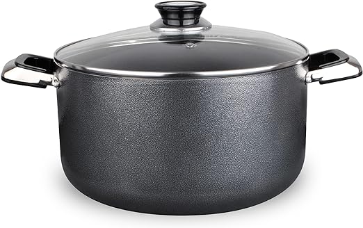 Alpine Cuisine 2.2 Quart Non-stick Stock Pot with Tempered Glass Lid and Carrying Handles, Multi-Purpose Cookware Aluminum Dutch Oven for Braising, Boiling, Stewing