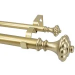 Meriville 1" Diameter Telescoping Double Window Treatment Curtain Rod, 84" to 120", Chateau Urn Finials, Royal Gold Finish