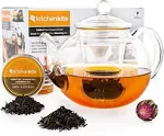 Clear Glass Teapot with Removable Glass Infuser and Lid - Glass Tea Kettle with Blooming, Loose Leaf Tea, Stovetop, Microwave & Dishwasher Safe, Tea Maker Gift Set (Holds 4-6 cups)