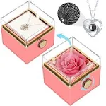 HMASYO Gift for Mom, Wife, Girlfriend, Grandma, Preserved Real Rose Forever Flower Gift Jewelry Box with I Love You Necklace, Gift for Her Mother's Day, Valentine's Day, Birthday, Anniversary