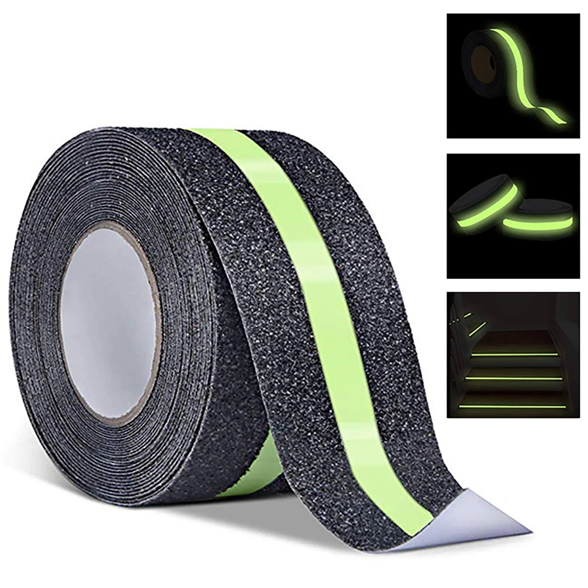 RELIANCER Anti Slip Safety Grip Tape 2inx30ft Green Glowing in The Dark Non Skid Stage Safety Tape High Traction Grit Stairs Tape Hazard Caution Warning Tape for Steps (2"×30', Green&Black)