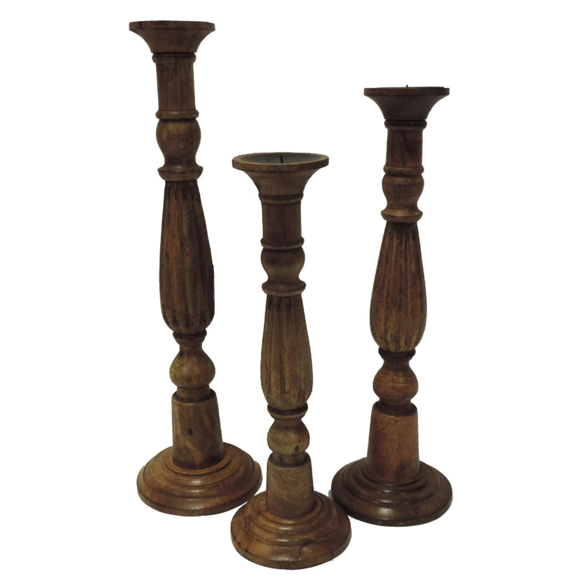 Wooden Natural Finish Pillar Shaped Candleholder, Set Of 3, Brown - Traditional - Candleholders - by Benzara, Woodland Imprts, The Urban Port | Houzz