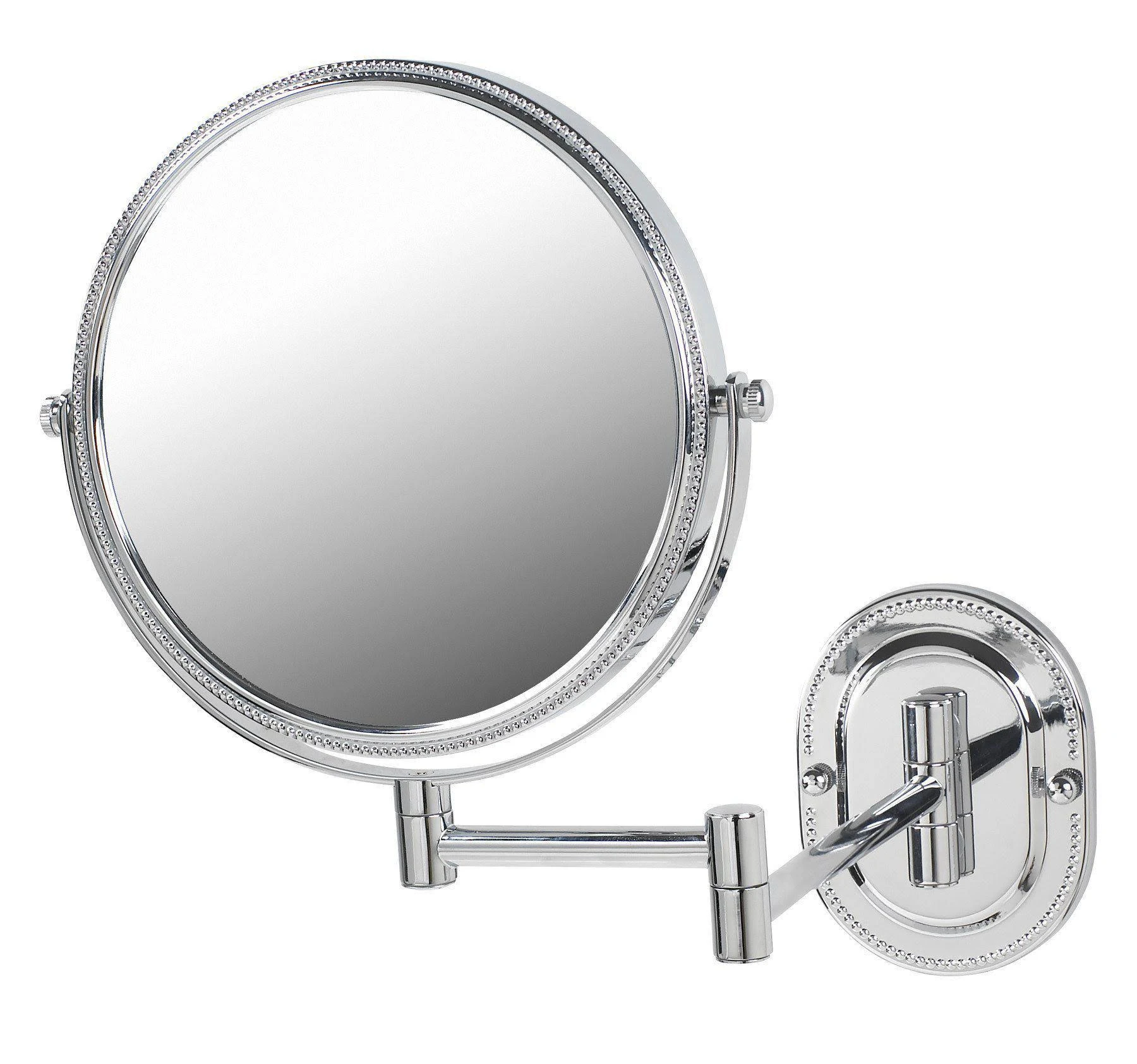 JERDON Two-Sided Wall-Mounted Makeup Mirror - Makeup Mirror with 7X Magnification & Wall-Mount Arm - 8-Inch Diameter Mirror with Chrome Finish Wall Mount - Model JP7507CB