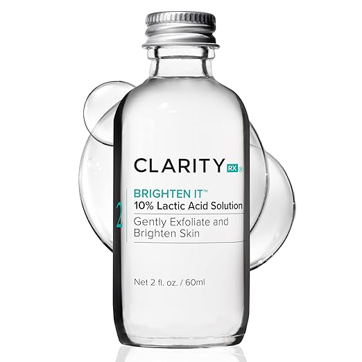 ClarityRx Brighten It 10% Lactic Acid Solution, Natural Plant-Based Exfoliating Face Treatment for Dark Spots, Discoloration & Uneven Skin (2 fl oz)