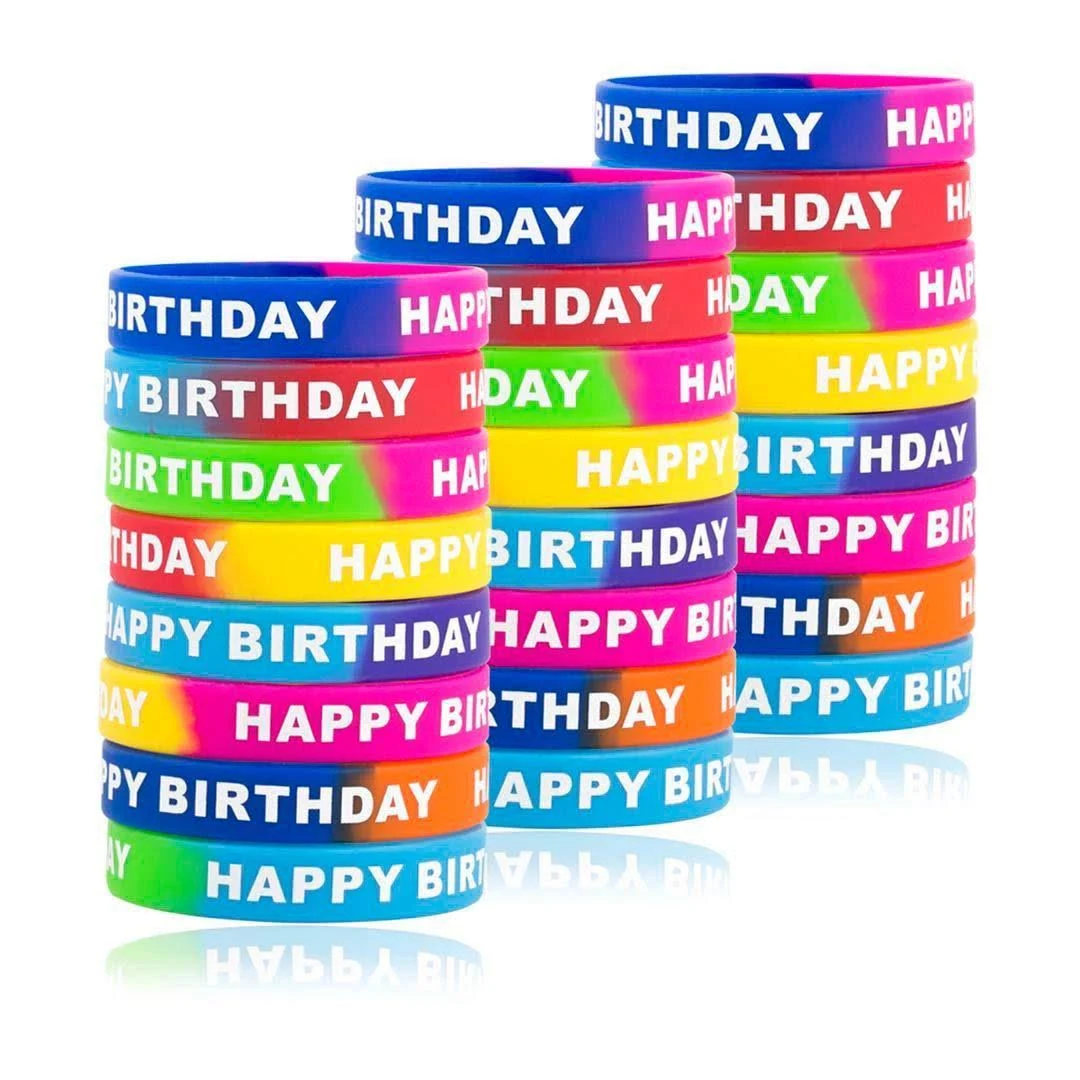 ARTLYMERS Happy Birthday Rubber Bracelets, Colored Silicone Stretch Wristbands for Birthday Party Supplies Favors 8 Styles