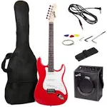 RockJam Electric Guitar Superkit with 10-watt Amp, Gig Bag, Picks & Online Lessons 6 String Pack, Right, Black, Full (RJEG03-SK-BK)