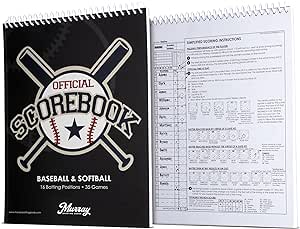 Murray Sporting Goods Baseball & Softball Scorebook - 35 Games Score Book - Score Keeping Book for Stats - Adult, Youth, Little League Baseball Softball Scorebook for Scorekeepers