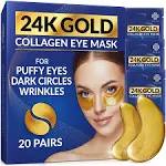 Stylia Under Eye Patches for Puffy Eyes and Dark Circles (20 Pairs), 24k Gold Eye Mask, Face Eye Mask Skincare, Eye Care for Wrinkles and Puffiness, Collagen Under Eye Masks, Moisturizing Eye Gel Pads