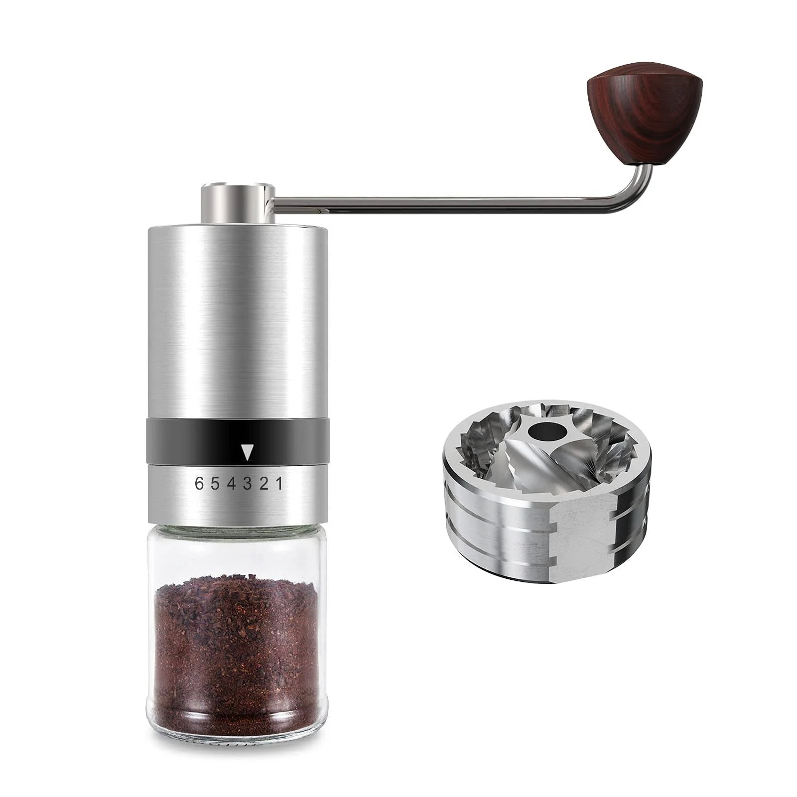 VEVOK CHEF Coffee Grinder Manual Mini Hand Coffee Grinder Portable Coffee Bean Grinder Double Bearing Conical Burr Grinder 6 Levels External Adjustable Setting for Home Camping