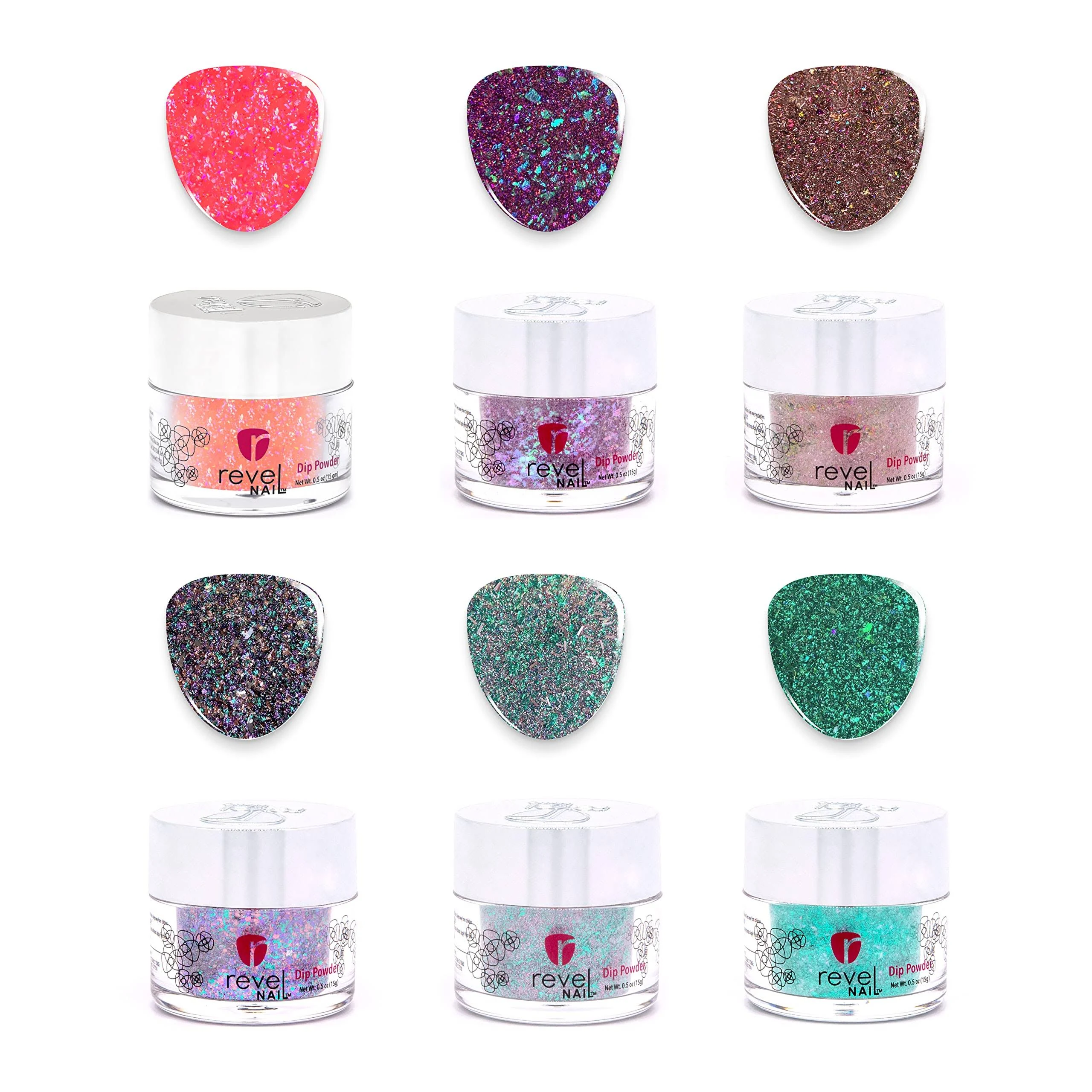 Revel Nail Dip Powder - Glitter Dip Powder for Nails, Chip Resistant Dip Nail Powder with Vitamin E and Calcium, DIY Manicure, 6-Pack