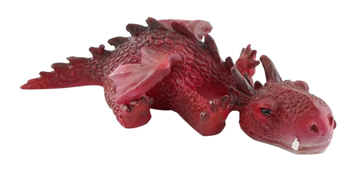 Top Collection Miniature Fairy Garden and Terrarium Sleeping Mini Dragon Statue, Red