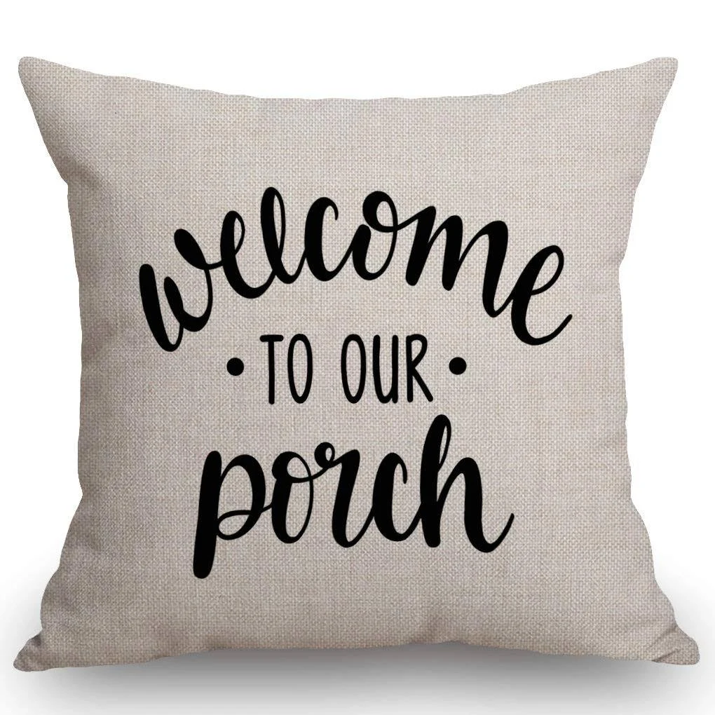 SSOIU Pillow Cover Welcome to Our Porch - Linen Pillow Cover - Farmhouse Decor - Farmhouse Pillow Covers - Welcome Rustic Pillow - Rustic Decor