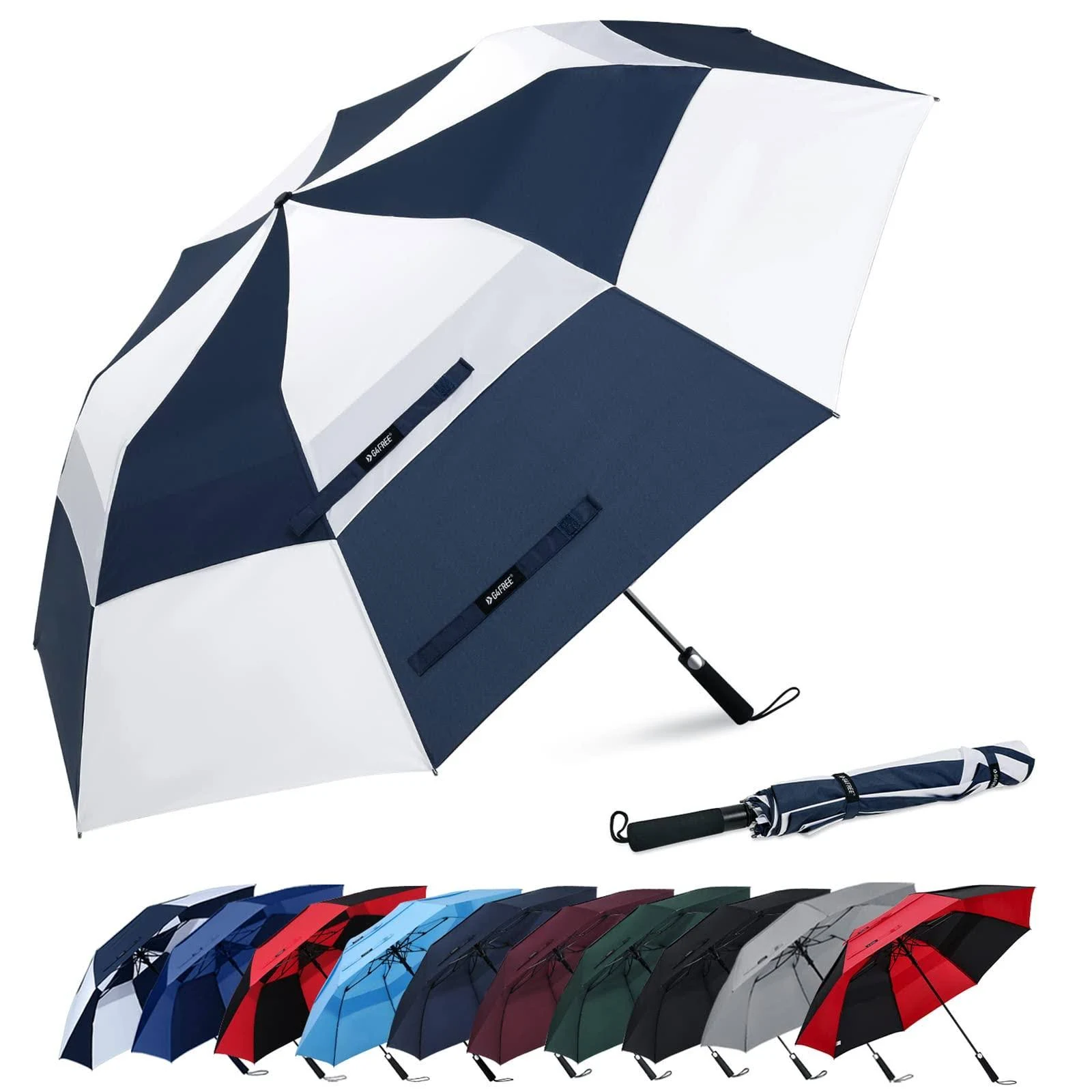 G4Free 62 Inch Portable Golf Umbrella Automatic Open Large Oversize Vented Double Canopy Windproof Waterproof Umbrellas