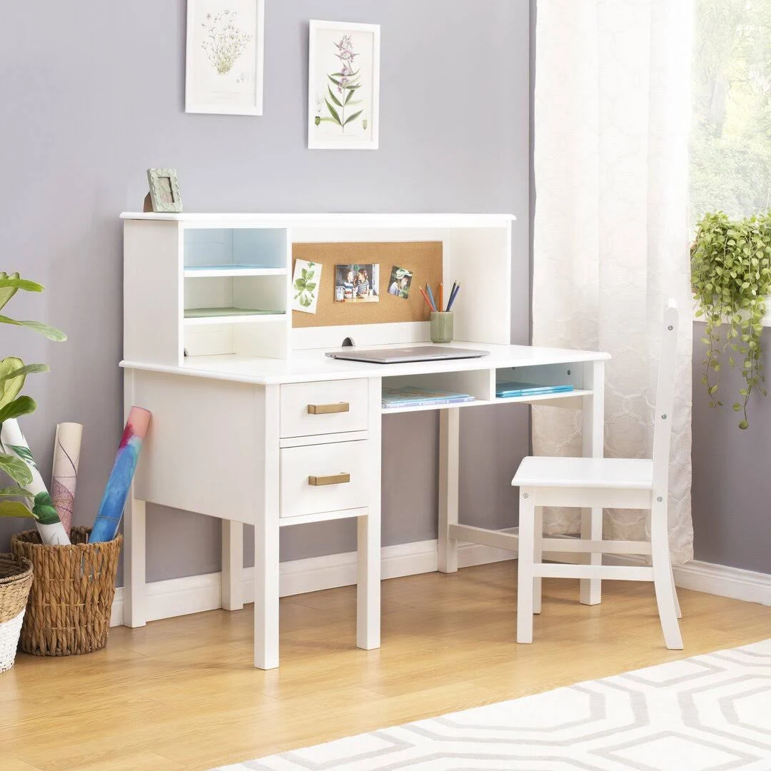 Guidecraft Kids Taiga Desk and Chair Set with Hutch - Navy: Kids Wooden Computer Workstation with Storage Drawers and Shelves for Kids' Bedroom | Study Table and Chair