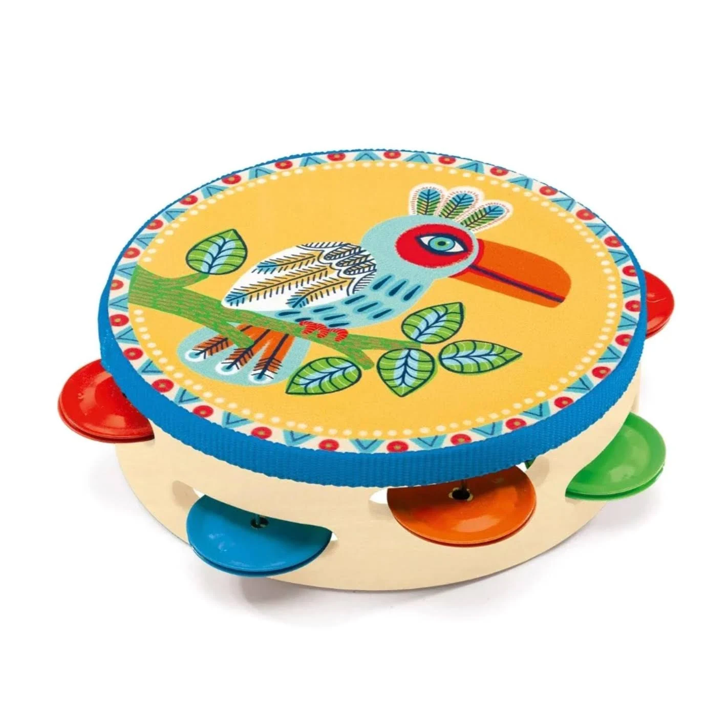 DJECO Animambo Tambourine Music Instrument - Colorful Toucan Design Toddler Educational Musical Toy for Listening, Creativity, Motor Skills & Coordination - Baby Toys for Girls & Boys, 18 Months+