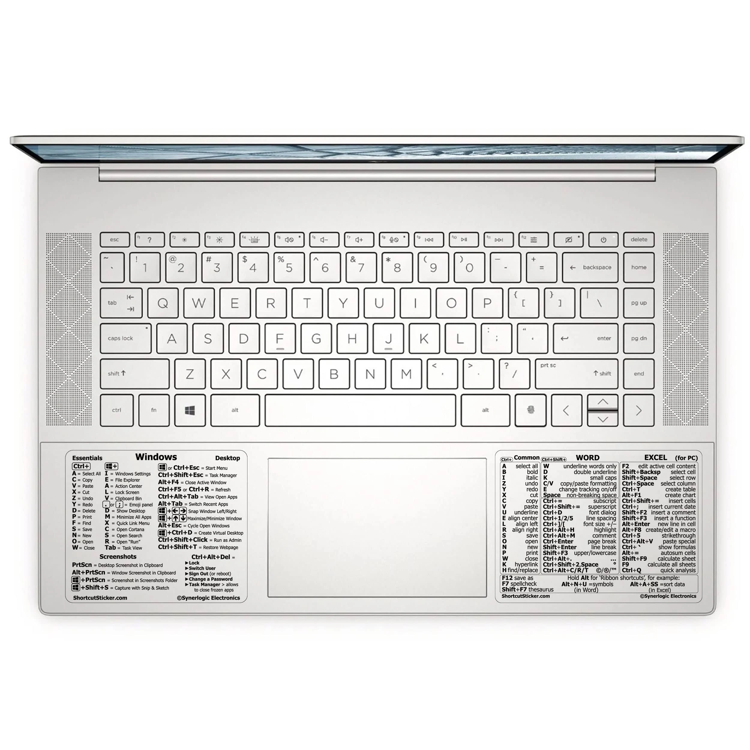 SYNERLOGIC Windows + Word/Excel (for Windows) Quick Reference Guide Keyboard Shortcut Stickers, No-Residue Vinyl (Clear/Large/Combo)