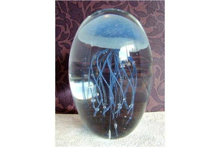 Blue Glow in the Dark Hand Blown Glass Jellyfish Paperweight