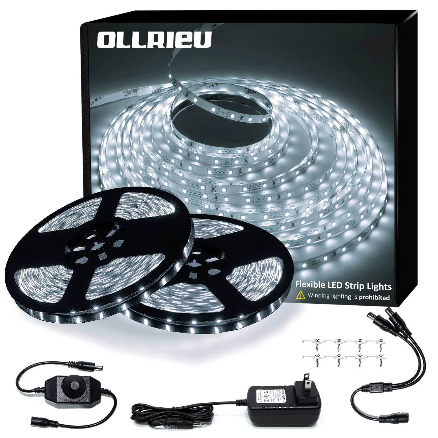 ollrieu White Led Strip Lights Dimmable Bright White Strip Lighting 1200 Leds 2835 Flexible Ribbon Light