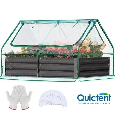 Quictent 6X3X1Ft Galvanized Raised Garden Bed With Cover Metal Planter Box Kit, W ...