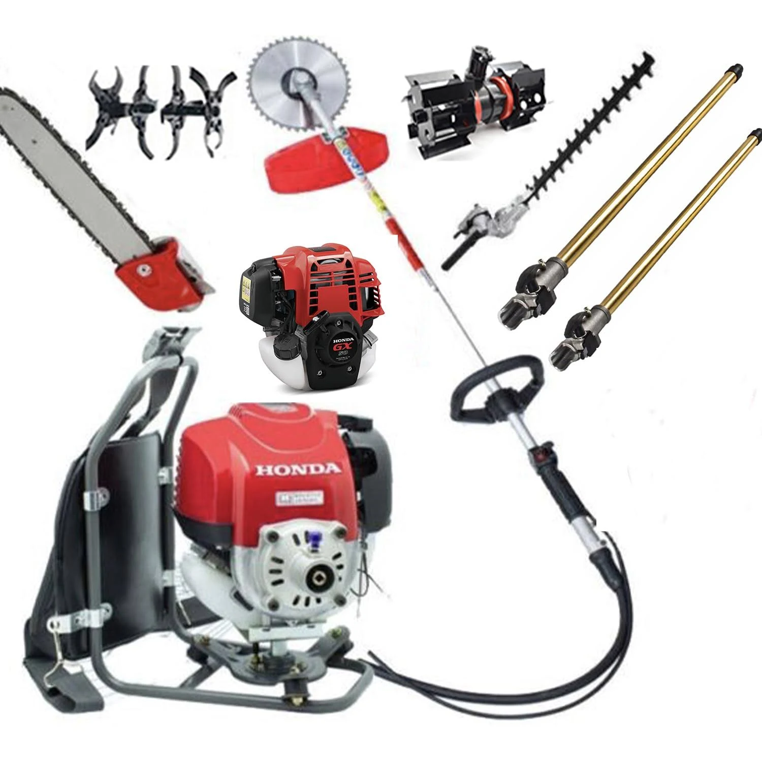 GX50 Backpack 4 Strokes String 7 in 1 Brush Cutter Weedeater Lawn Mower