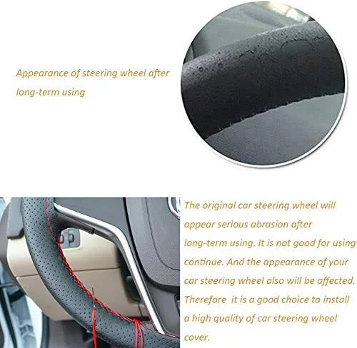 Onerbuy Universal Leather Car Steering Wheel Stitch on Wrap Cover DIY Sewing ...