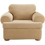 SureFit Stretch Pique 3 Piece T Cushion Chair Slipcover - Cream