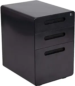 Flash Furniture Wren Ergonomic 3-Drawer Mobile Locking Filing Cabinet with Anti-Tilt Mechanism and Hanging Drawer for Legal & Letter Files, Black